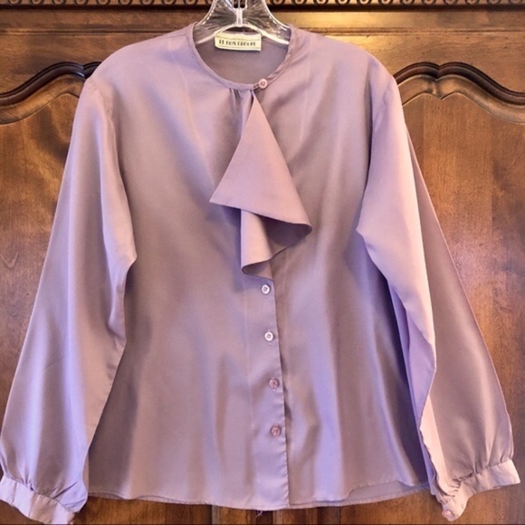 Vintage 1970s Lilac Ruffle Blouse | Ascot Jabot Top | Soft Romantic Silky Shirt - Picture 9 of 14
